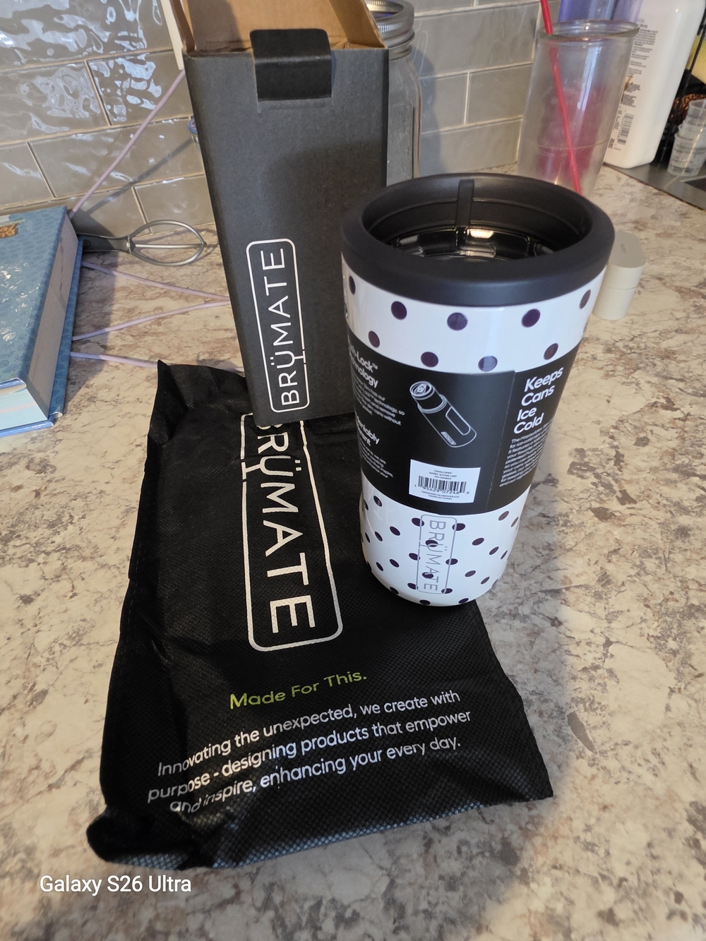 BrüMate Polka Dot Can Cooler Tumbler - White with Black Dots
